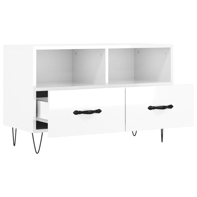 Tv-meubel 80x36x50 cm bewerkt hout hoogglans wit MeubelReus