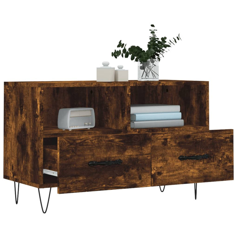 Tv-meubel 80x36x50 cm bewerkt hout gerookt eikenkleurig MeubelReus