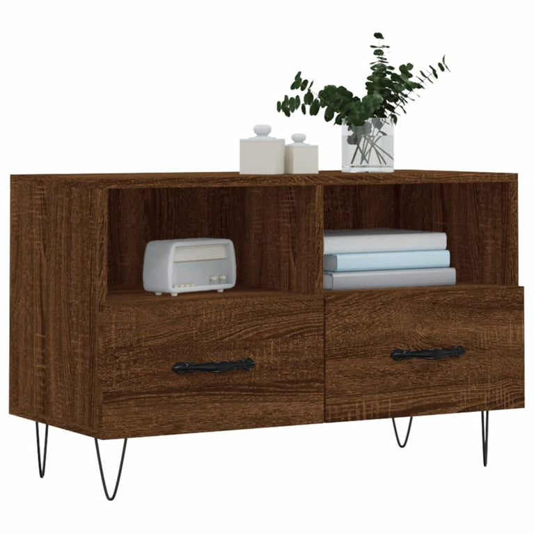 Tv-meubel 80x36x50 cm bewerkt hout bruin eikenkleur MeubelReus