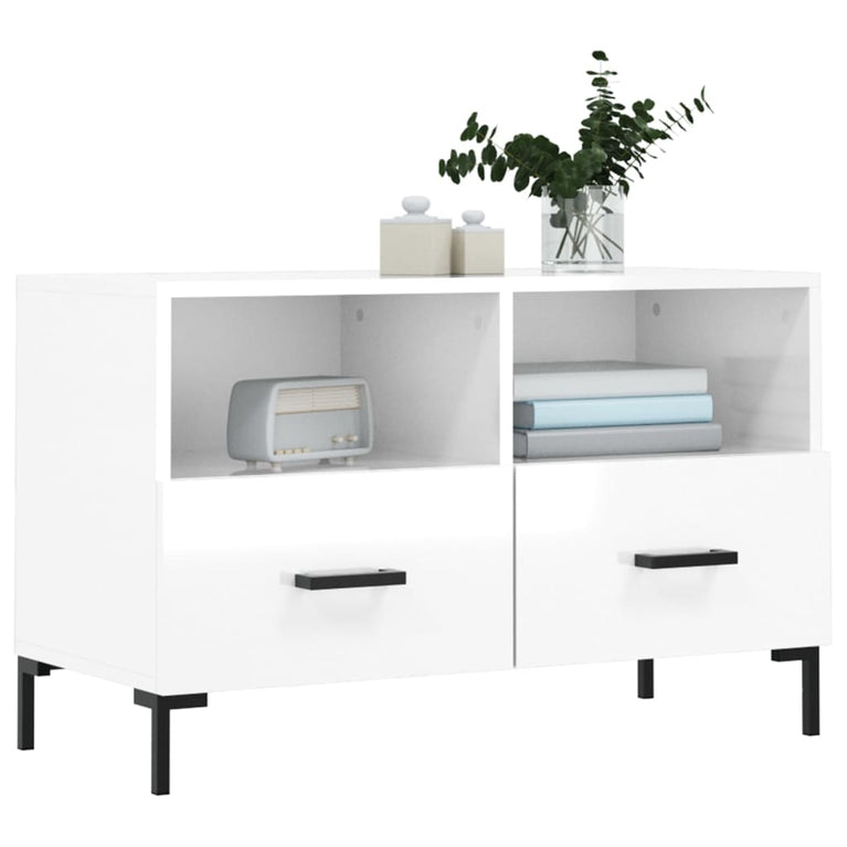 Tv-meubel 80x36x50 cm bewerkt hout hoogglans wit MeubelReus