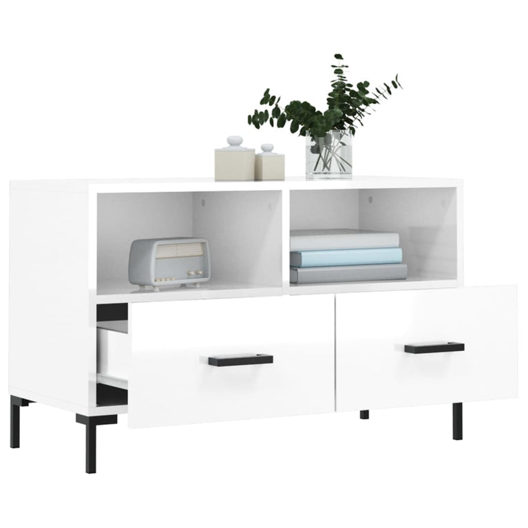 Tv-meubel 80x36x50 cm bewerkt hout hoogglans wit MeubelReus