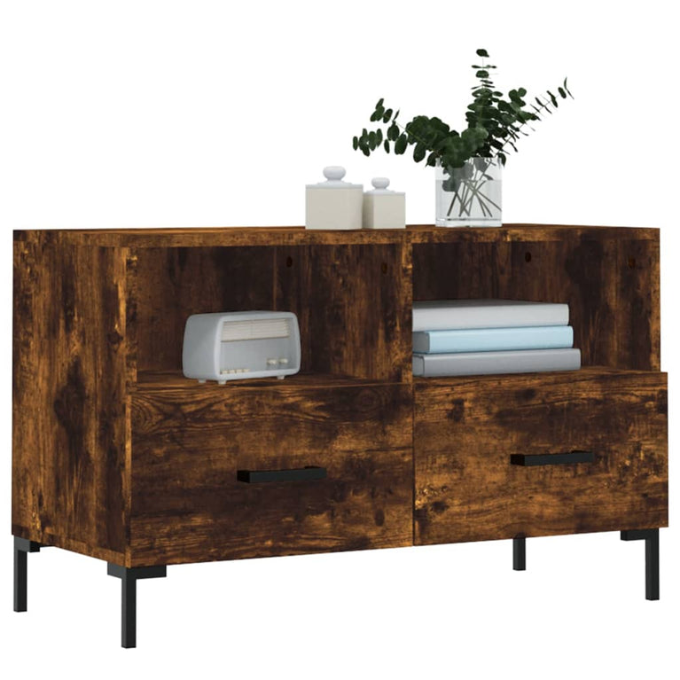 Tv-meubel 80x36x50 cm bewerkt hout gerookt eikenkleurig MeubelReus