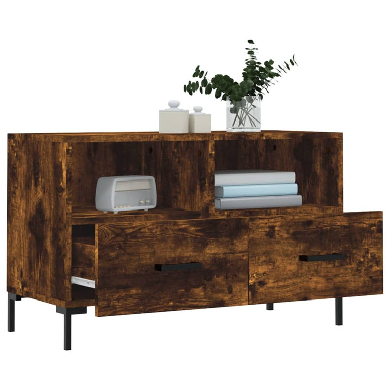Tv-meubel 80x36x50 cm bewerkt hout gerookt eikenkleurig MeubelReus