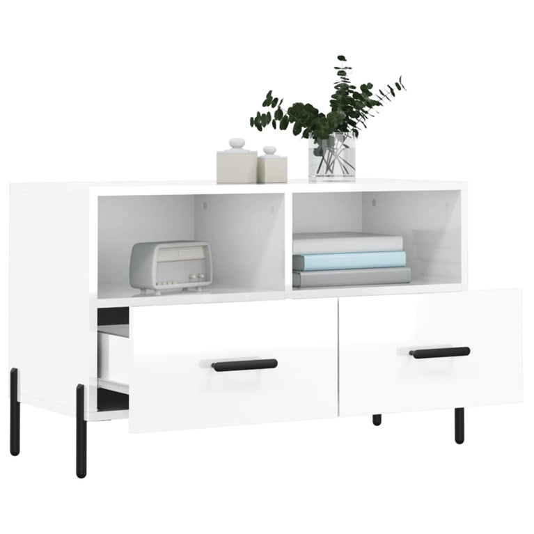 Tv-meubel 80x36x50 cm bewerkt hout hoogglans wit MeubelReus