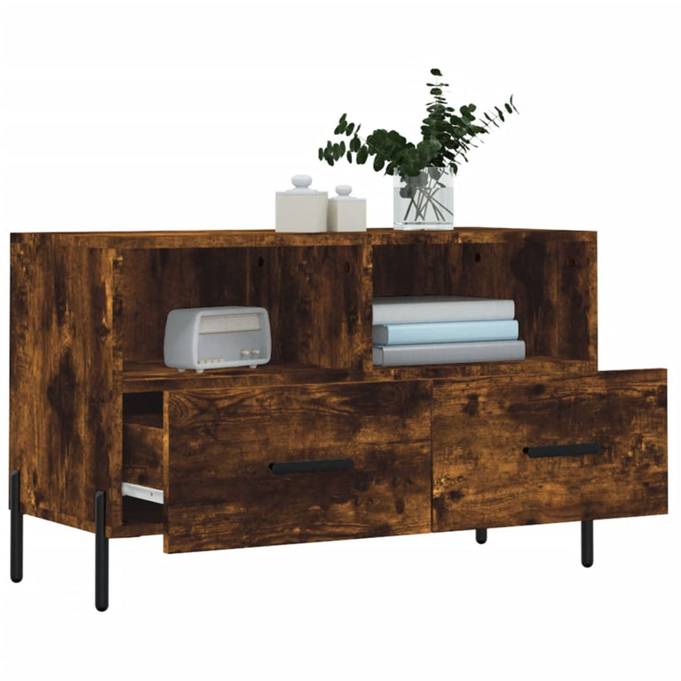 Tv-meubel 80x36x50 cm bewerkt hout gerookt eikenkleurig MeubelReus