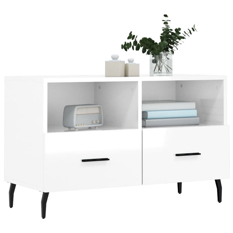 Tv-meubel 80x36x50 cm bewerkt hout hoogglans wit MeubelReus