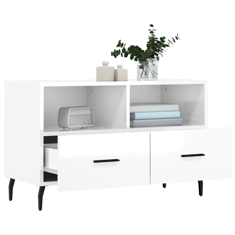 Tv-meubel 80x36x50 cm bewerkt hout hoogglans wit MeubelReus