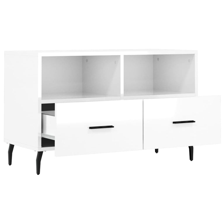Tv-meubel 80x36x50 cm bewerkt hout hoogglans wit MeubelReus