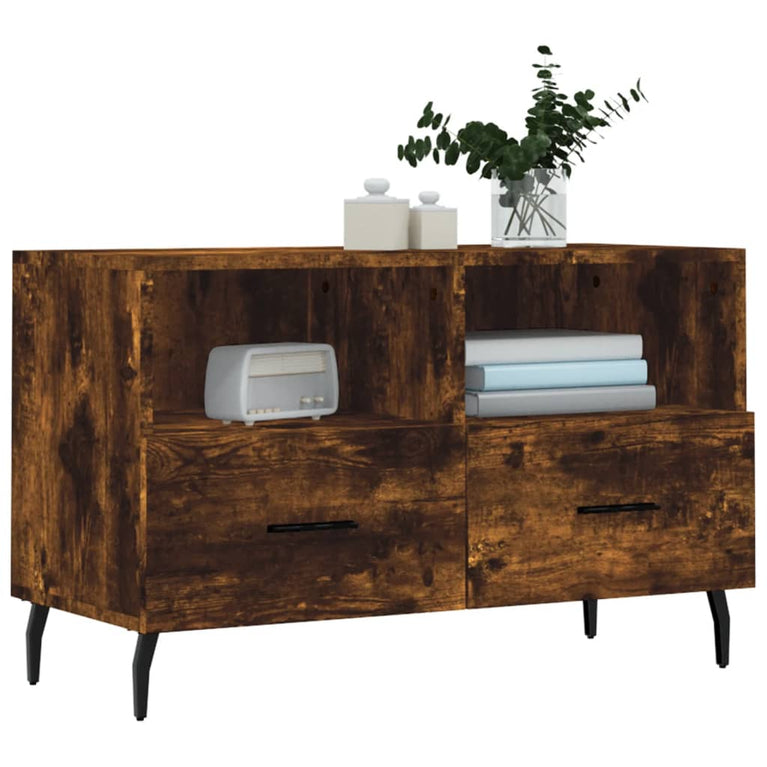 Tv-meubel 80x36x50 cm bewerkt hout gerookt eikenkleurig MeubelReus