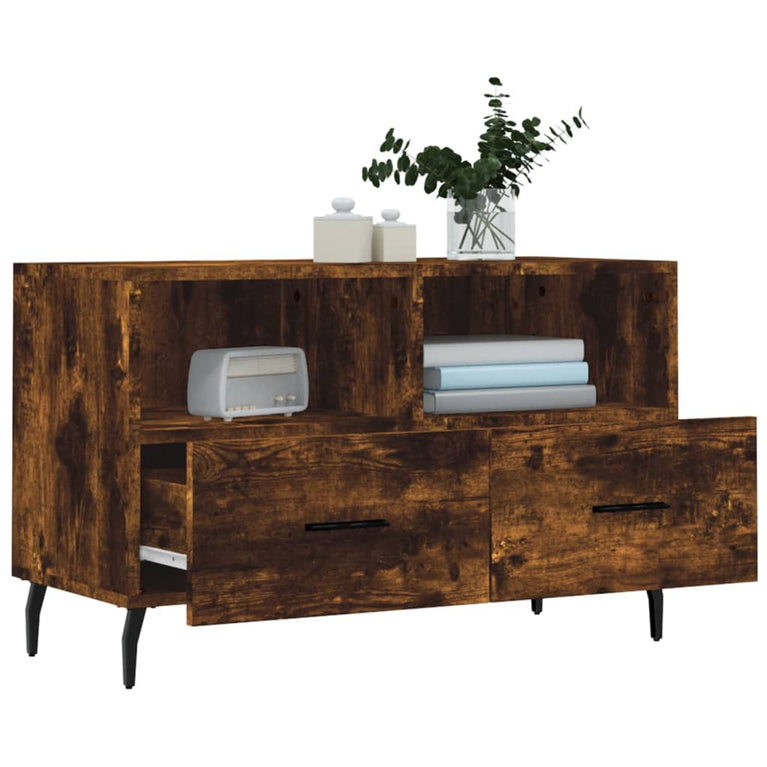 Tv-meubel 80x36x50 cm bewerkt hout gerookt eikenkleurig MeubelReus