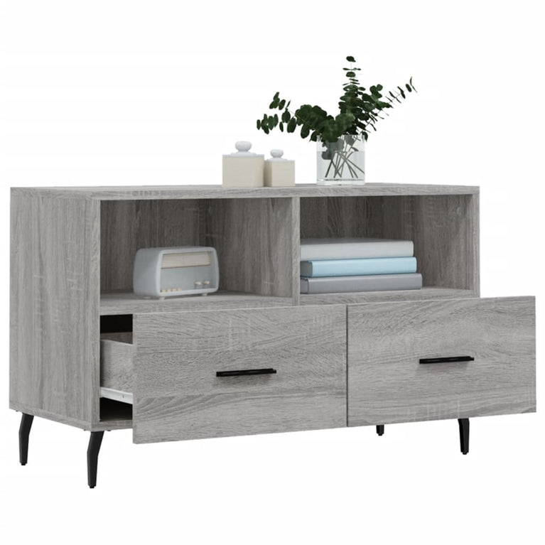 Tv-meubel 80x36x50 cm bewerkt hout grijs sonoma eikenkleurig MeubelReus