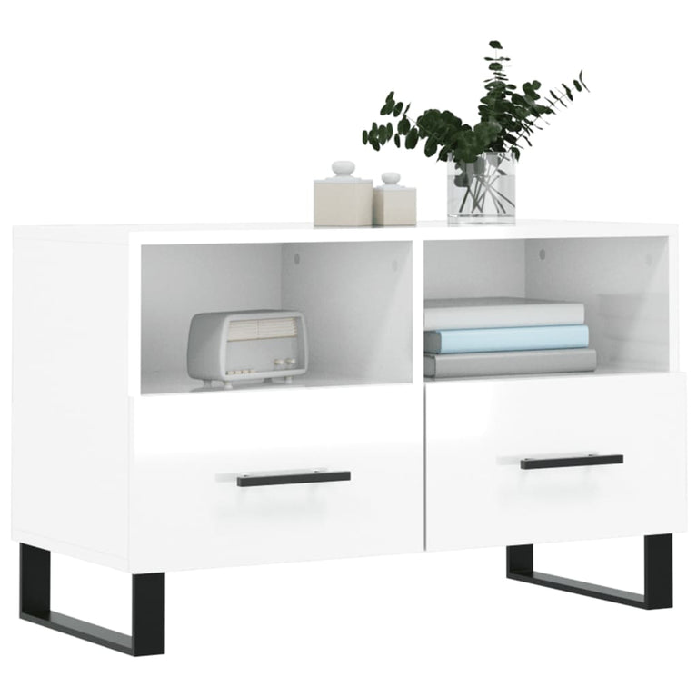 Tv-meubel 80x36x50 cm bewerkt hout hoogglans wit MeubelReus