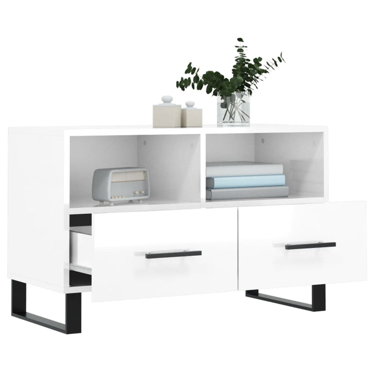 Tv-meubel 80x36x50 cm bewerkt hout hoogglans wit MeubelReus