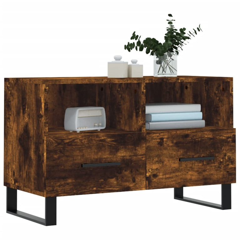 Tv-meubel 80x36x50 cm bewerkt hout gerookt eikenkleurig MeubelReus
