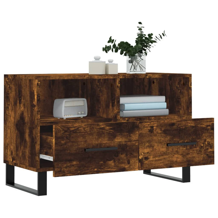 Tv-meubel 80x36x50 cm bewerkt hout gerookt eikenkleurig MeubelReus