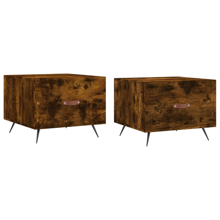 Salontafels 2 st 50x50x40 cm bewerkt hout gerookt eikenkleurig MeubelReus