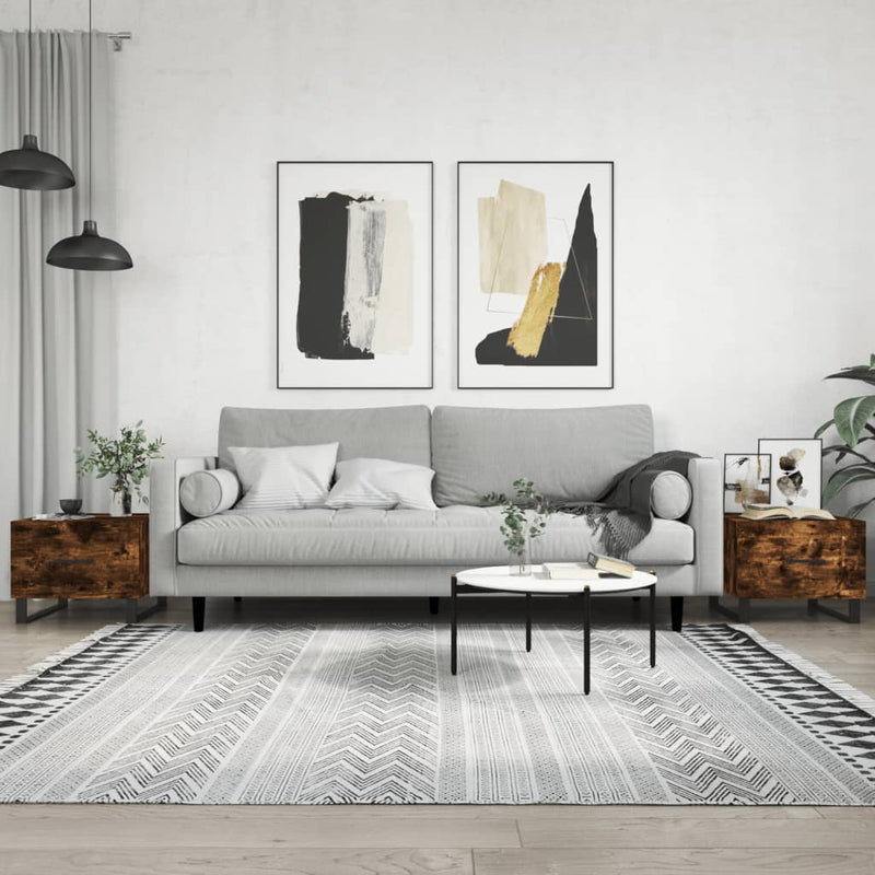 Salontafels 2 st 50x50x40 cm bewerkt hout gerookt eikenkleurig MeubelReus