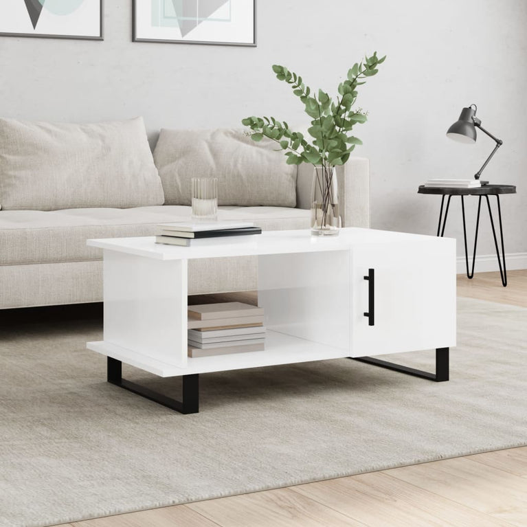 Salontafel 90x50x40 cm bewerkt hout hoogglans wit MeubelReus