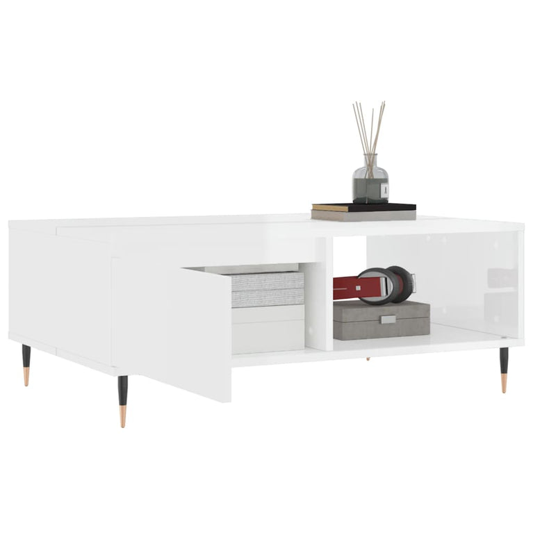 Salontafel 90x60x35 cm bewerkt hout hoogglans wit MeubelReus