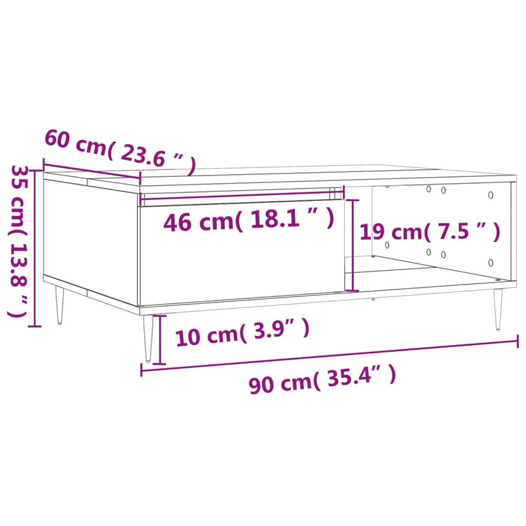 Salontafel 90x60x35 cm bewerkt hout hoogglans wit MeubelReus