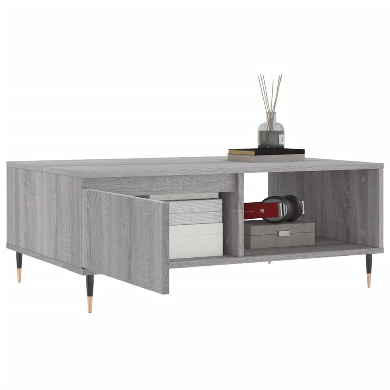 Salontafel 90x60x35 cm bewerkt hout grijs sonoma eikenkleurig MeubelReus