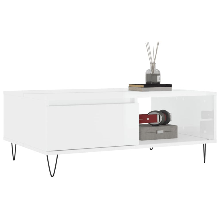 Salontafel 90x60x35 cm bewerkt hout hoogglans wit MeubelReus