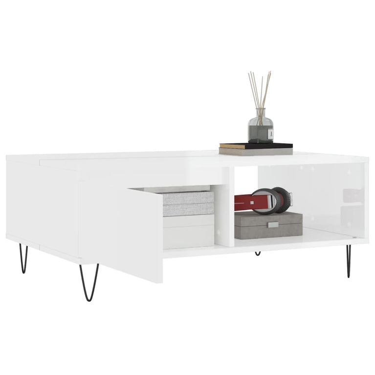 Salontafel 90x60x35 cm bewerkt hout hoogglans wit MeubelReus
