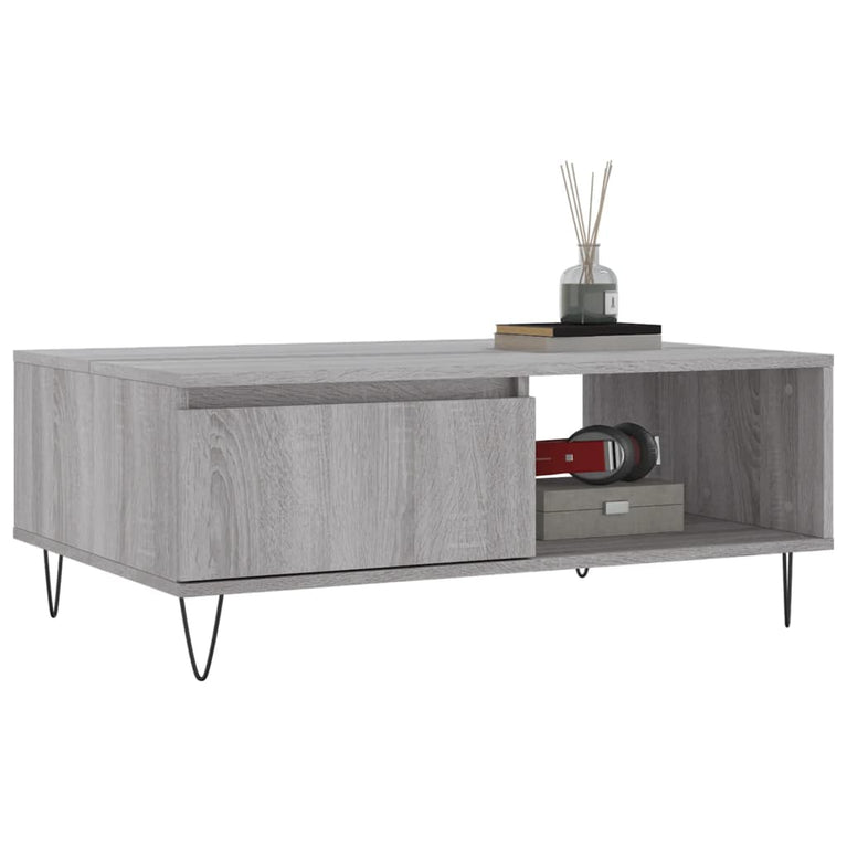 Salontafel 90x60x35 cm bewerkt hout grijs sonoma eikenkleurig MeubelReus