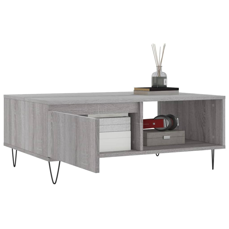 Salontafel 90x60x35 cm bewerkt hout grijs sonoma eikenkleurig MeubelReus