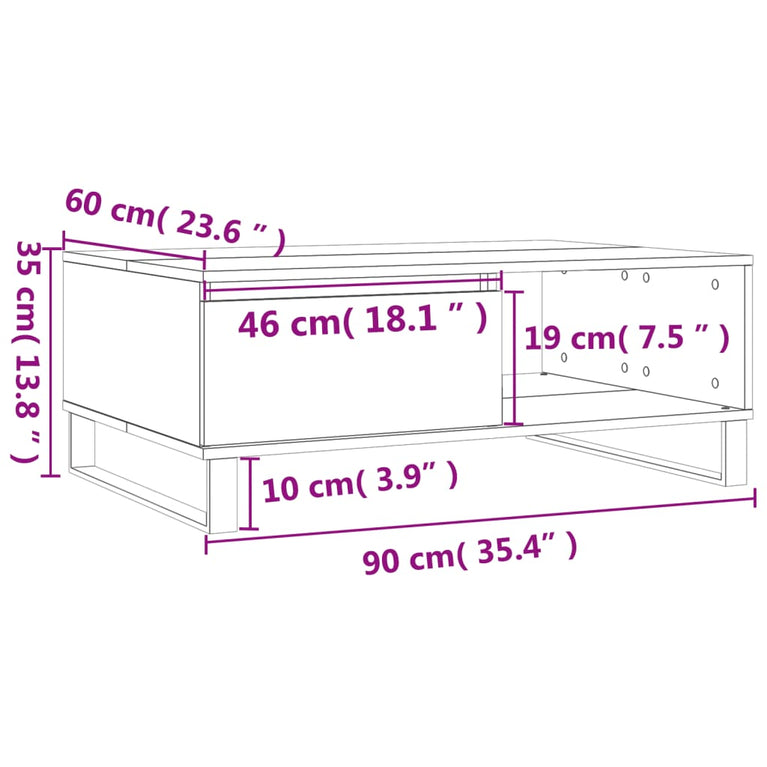 Salontafel 90x60x35 cm bewerkt hout wit MeubelReus