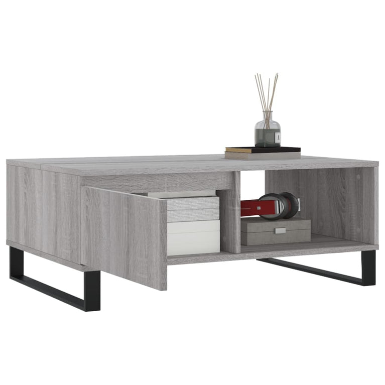 Salontafel 90x60x35 cm bewerkt hout grijs sonoma eikenkleurig MeubelReus