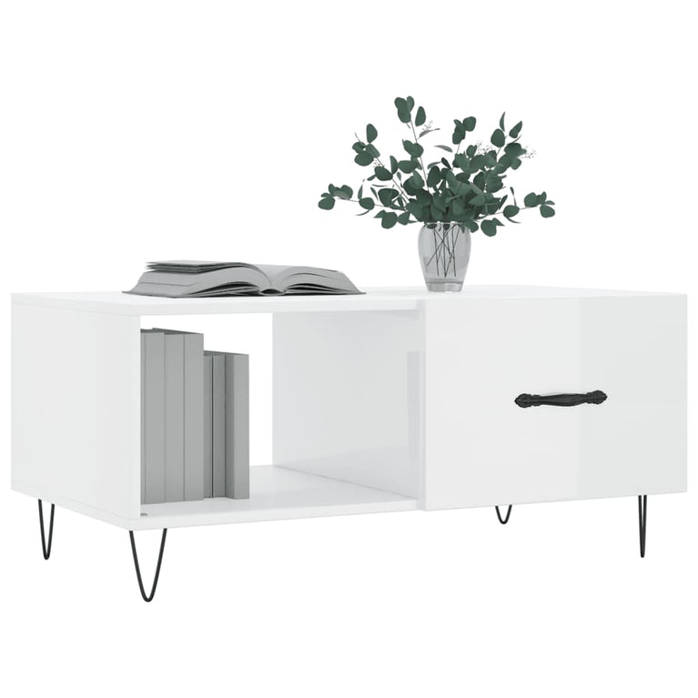 Salontafel 90x50x40 cm bewerkt hout hoogglans wit MeubelReus