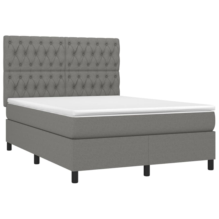 Boxspring met matras stof donkergrijs 140x190 cm