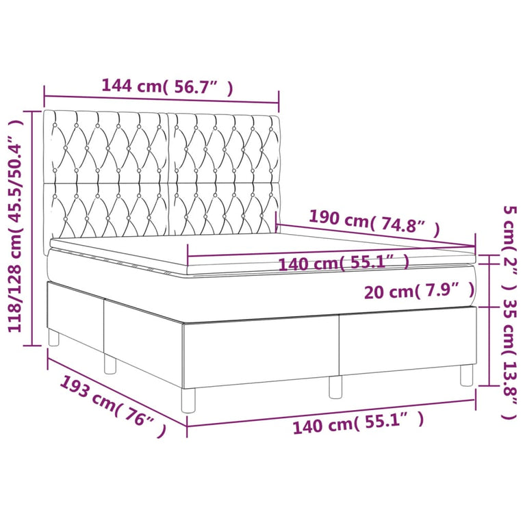Boxspring met matras stof donkergrijs 140x190 cm