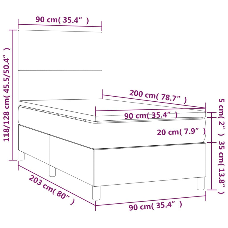 Boxspring met matras stof donkerbruin 90x200 cm