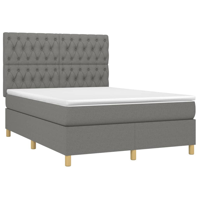 Boxspring met matras stof donkergrijs 140x200 cm