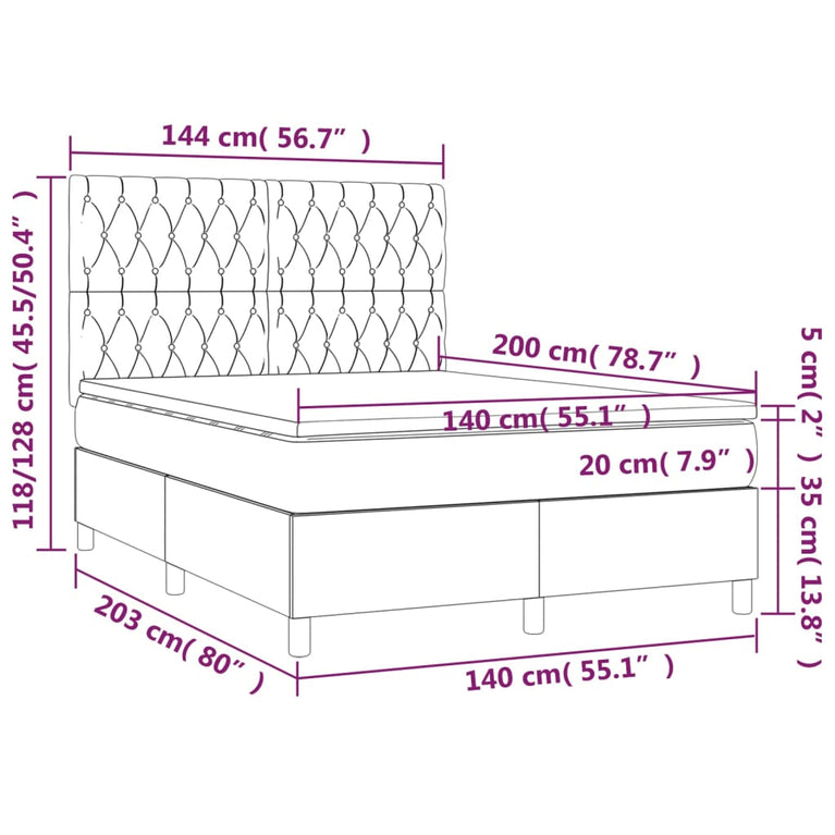 Boxspring met matras stof donkergrijs 140x200 cm