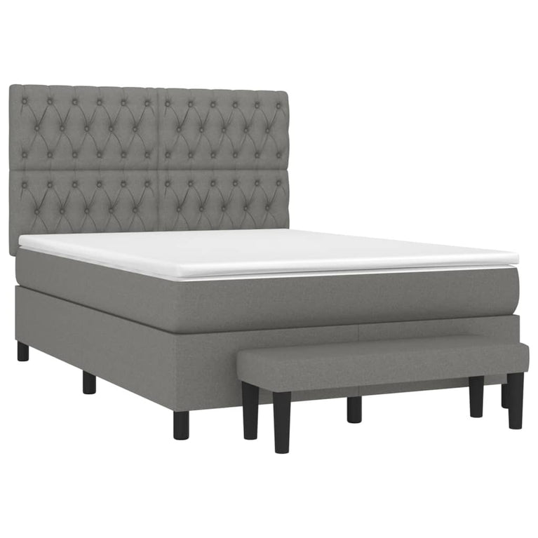 Boxspring met matras stof donkergrijs 140x200 cm