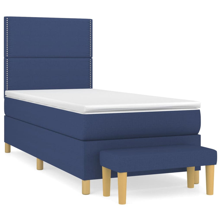 Boxspring met matras stof blauw 100x200 cm
