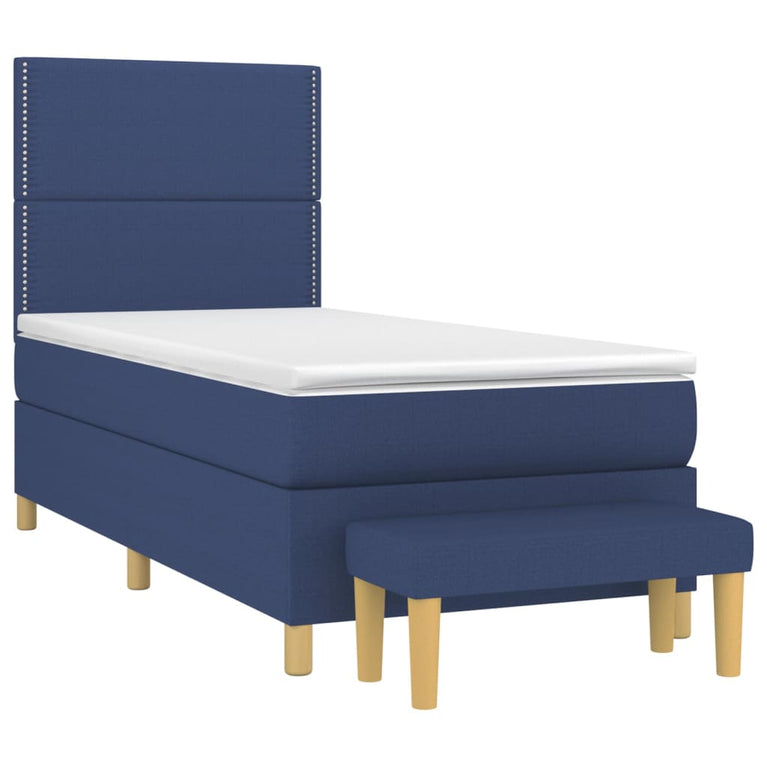 Boxspring met matras stof blauw 100x200 cm