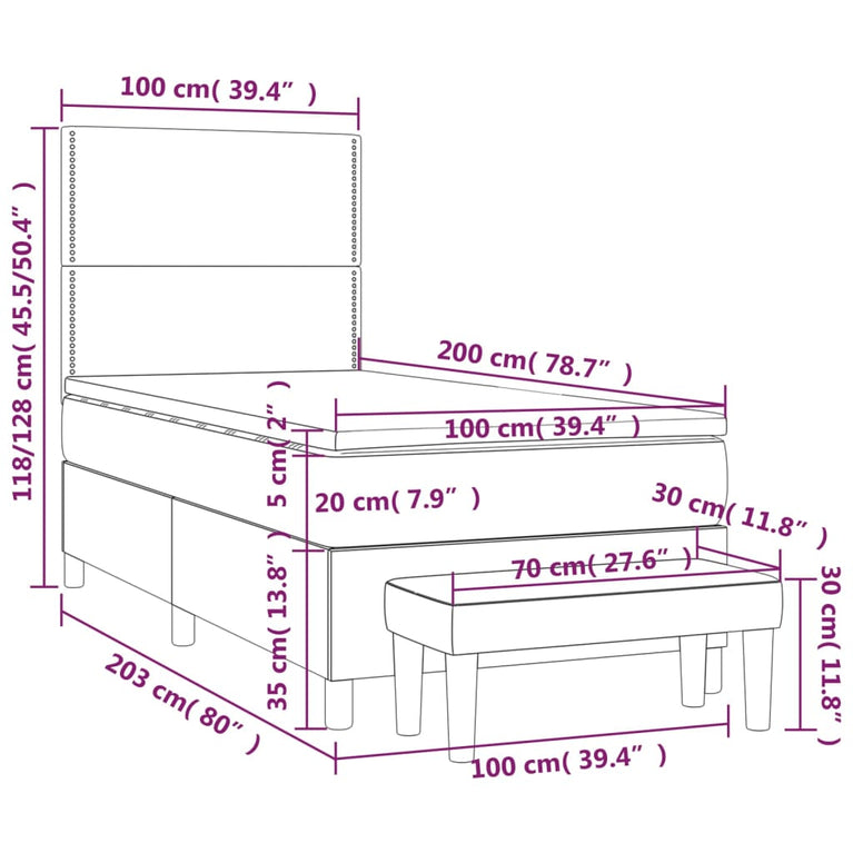 Boxspring met matras stof blauw 100x200 cm
