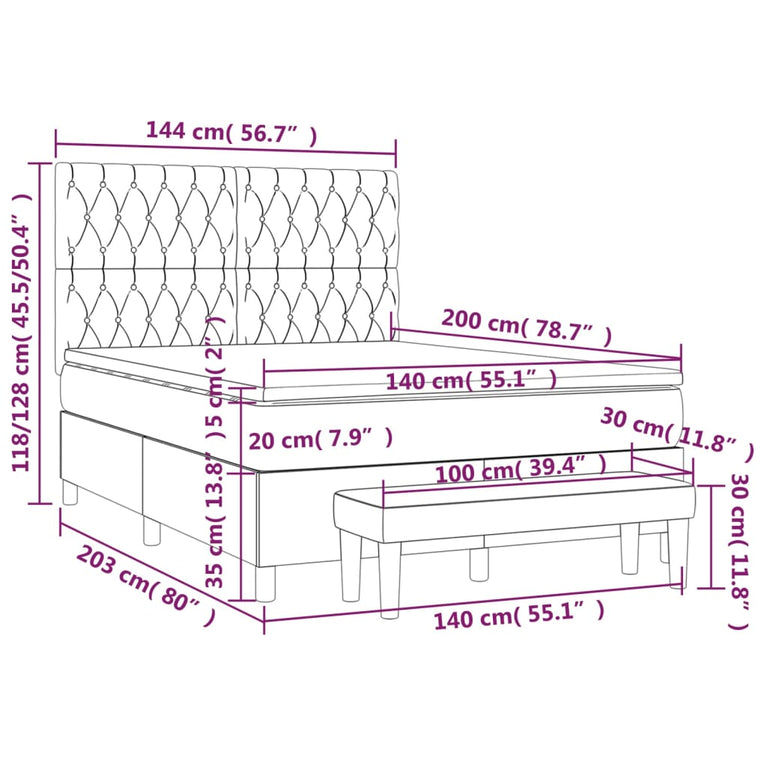 Boxspring met matras stof donkergrijs 140x200 cm