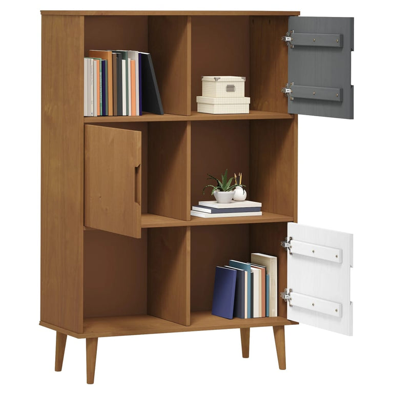 Boekenkast MOLDE 90x35x133,5 cm massief grenenhout bruin MeubelReus