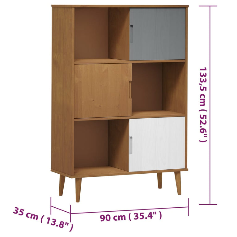 Boekenkast MOLDE 90x35x133,5 cm massief grenenhout bruin MeubelReus