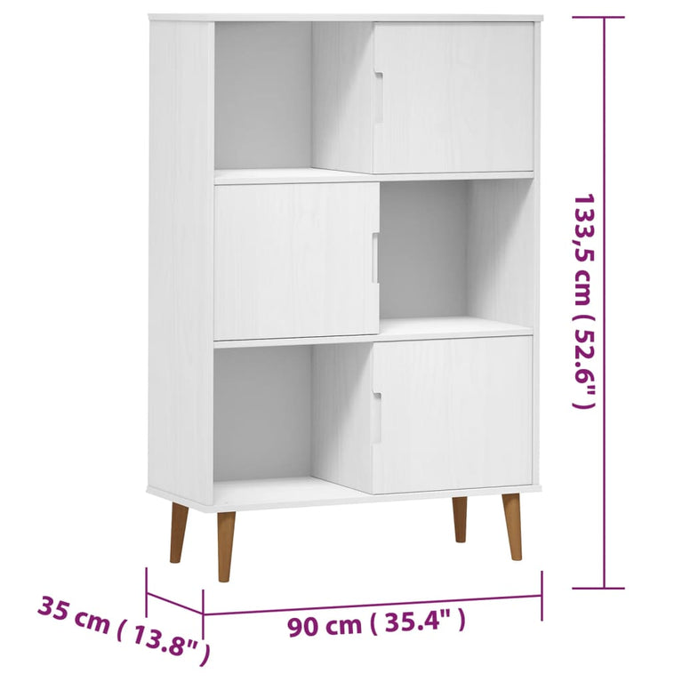 Boekenkast MOLDE 90x35x133,5 cm massief grenenhout wit MeubelReus