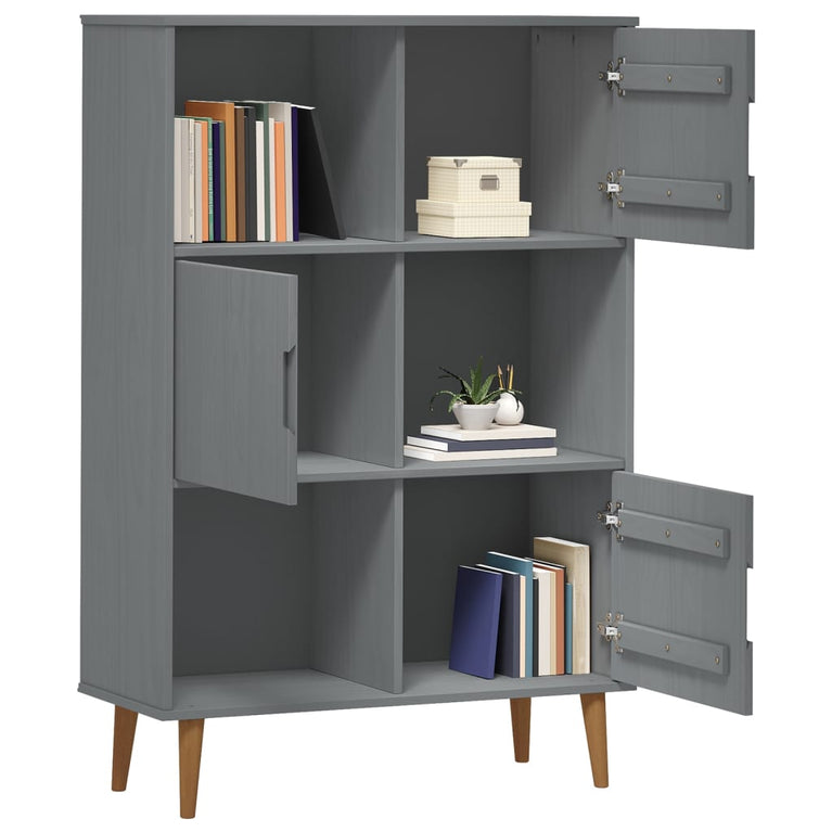 Boekenkast MOLDE 90x35x133,5 cm massief grenenhout grijs MeubelReus
