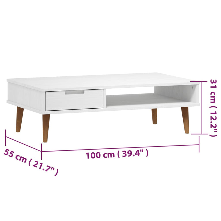 Salontafel MOLDE 100x55x31 cm massief grenenhout wit MeubelReus
