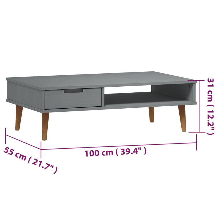 Salontafel MOLDE 100x55x31 cm massief grenenhout grijs MeubelReus