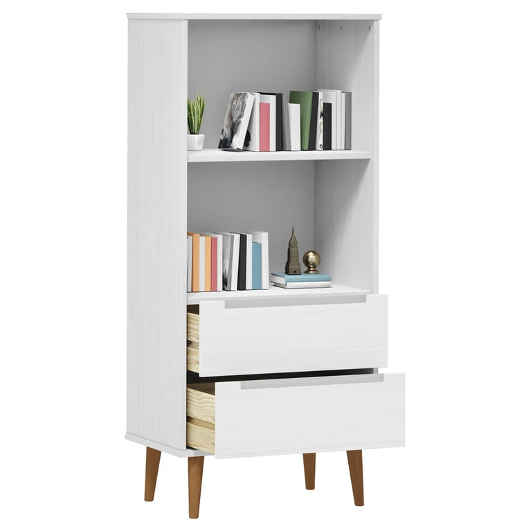Boekenkast MOLDE 60x35x133,5 cm massief grenenhout wit MeubelReus