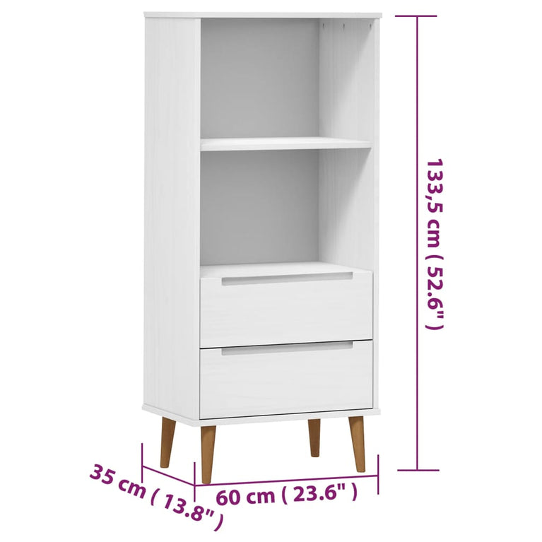Boekenkast MOLDE 60x35x133,5 cm massief grenenhout wit MeubelReus